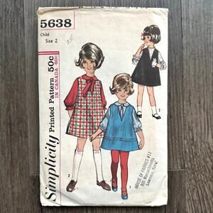 Vintage 1960s Simplicity 5638 Sewing Pattern Toddler 2T Dress Top Tie COMPLETE